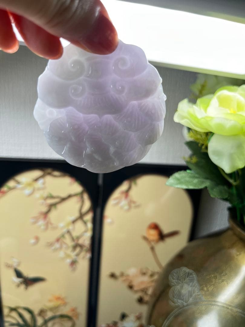 お得品‼️新入荷❣️天然A貨翡翠 厚重感、満工【花開富貴、鳳穿牡丹】　鑑定書付き