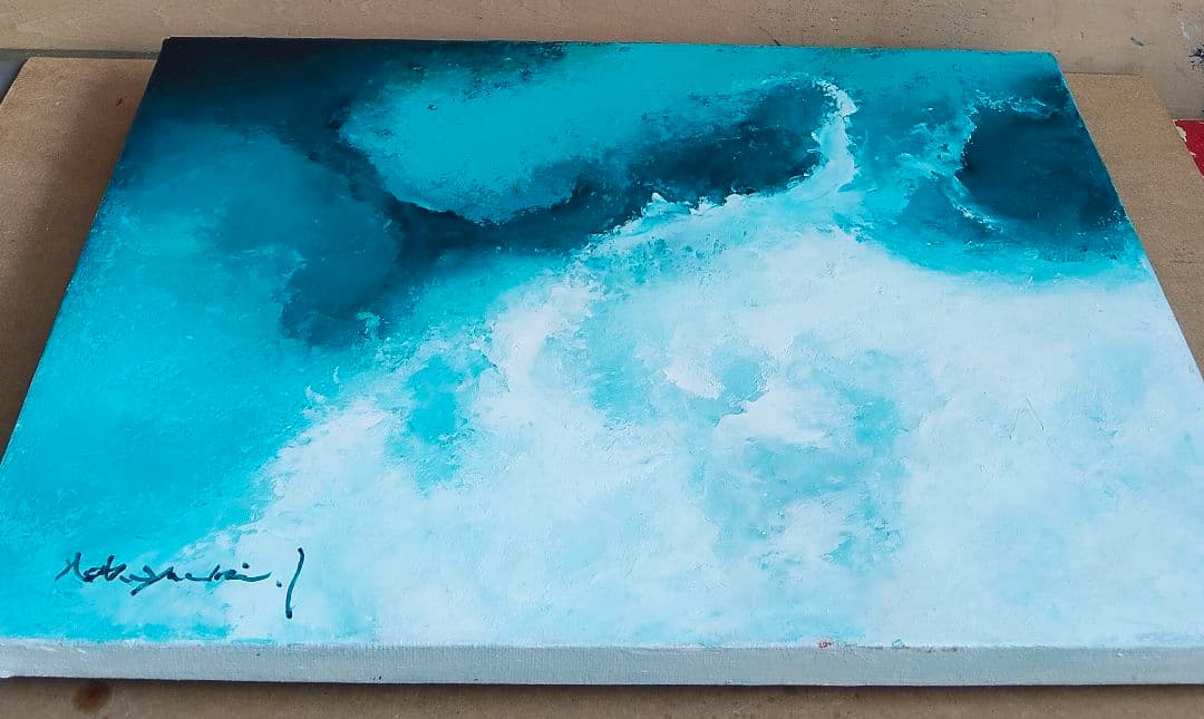 油絵　蒼の奔流 洋画家　池畠史幸　新作真筆画
