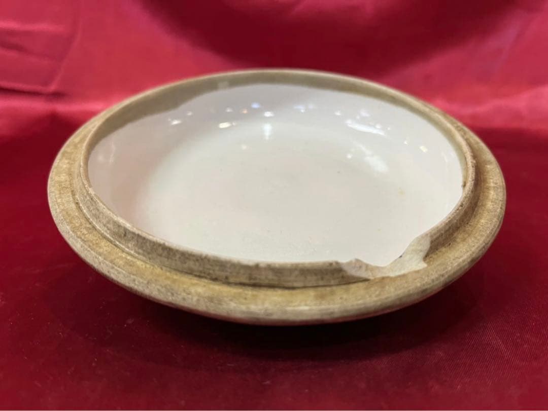 【アンティーク】萬古焼 鮫肌釉 菊水文 蓋物 茶道具 茶器 骨董 陶器 古民具