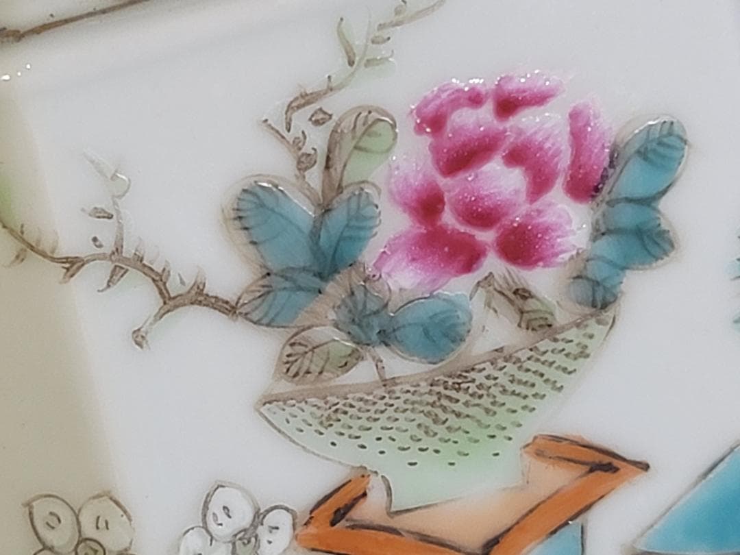 中国 色絵 花盆絵 六方 茶壷 DT448
