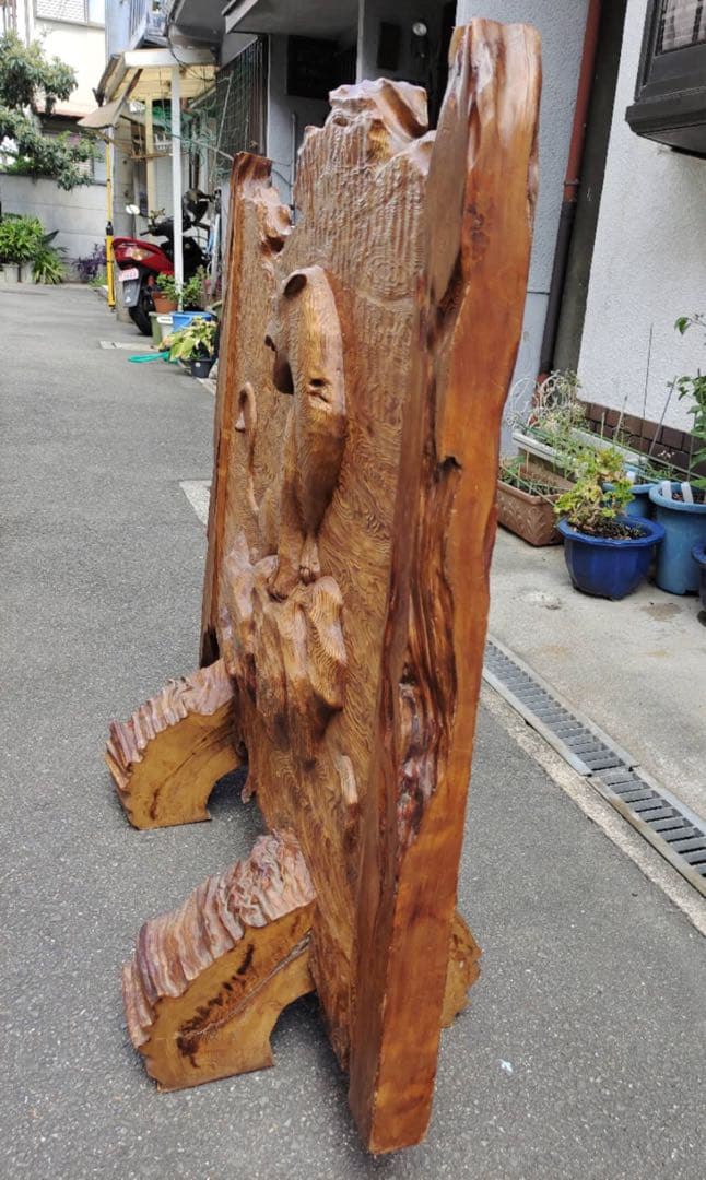 世界遺産屋久杉彫刻虎　極上　大迫力　衝立　间仕切り 希少 铭木 玄関 伝统工芸