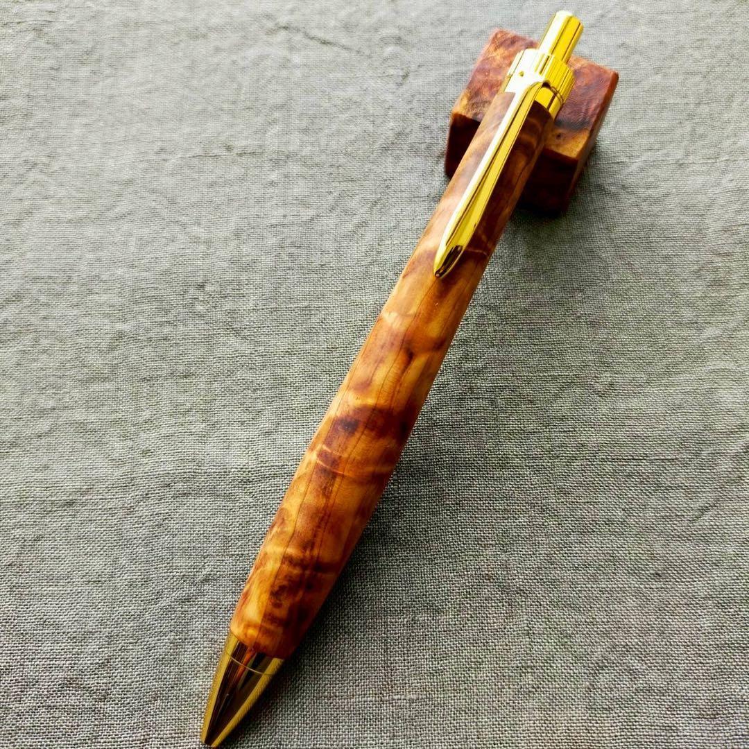 屋久杉　金襴杢　ハンドメイド　木軸ボールペン　G2　天然木　ゴールド