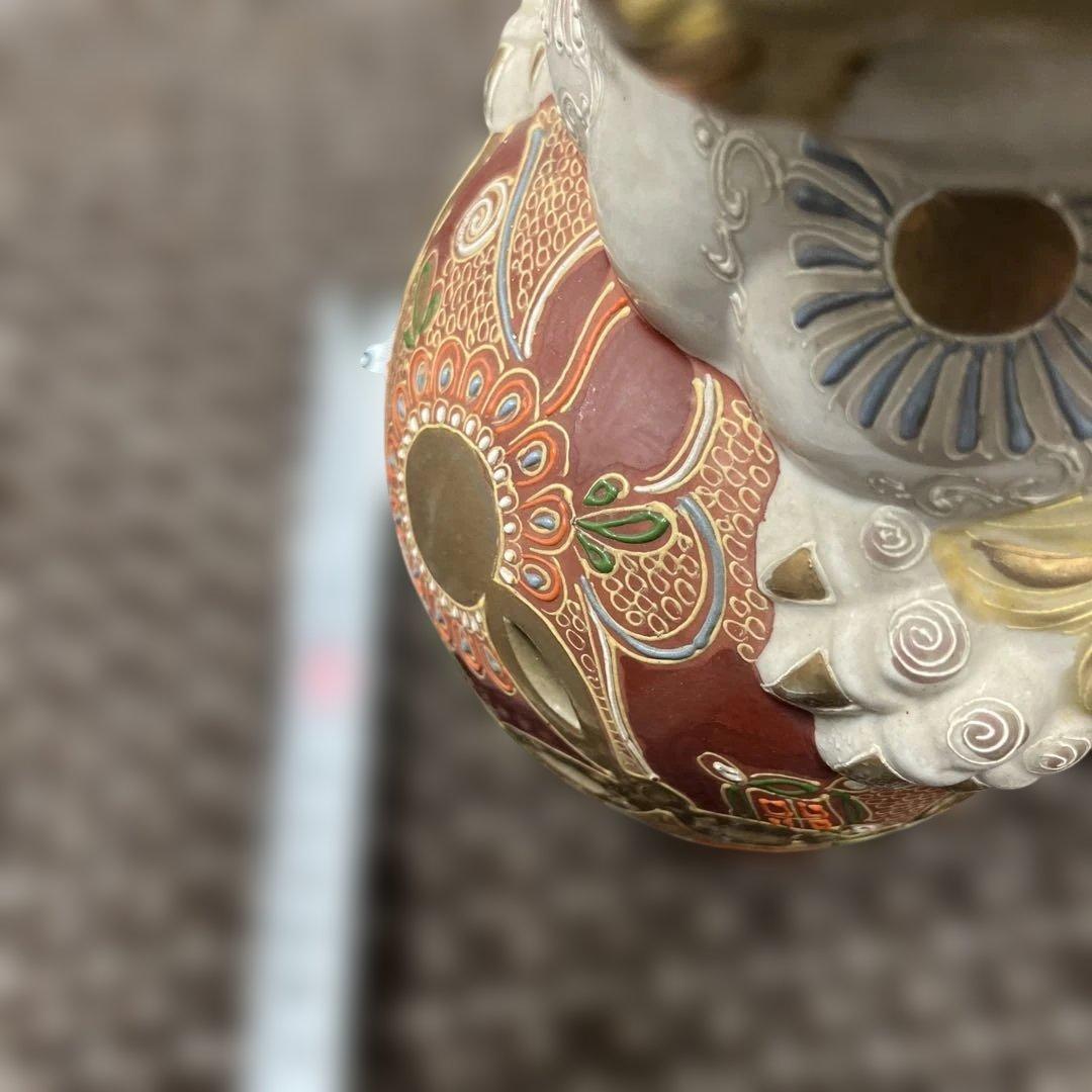 【目玉商品】九谷焼 玉乗り獅子 置物 狛犬 縁起物　白獅子