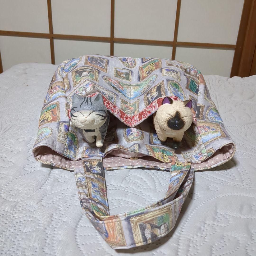 専用…ミュシャ風猫柄…ブルー系 トートバッグ…猫ポーチ３点セット