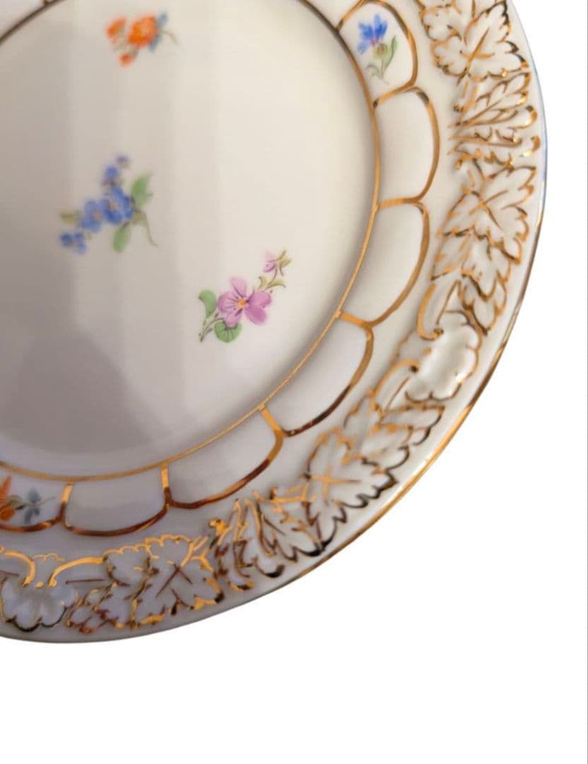 【極美品 1級品】マイセン 散らし小花 金彩 葉文様 プレート 13.8cm