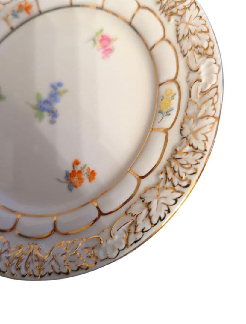 【極美品 1級品】マイセン 散らし小花 金彩 葉文様 プレート 13.8cm