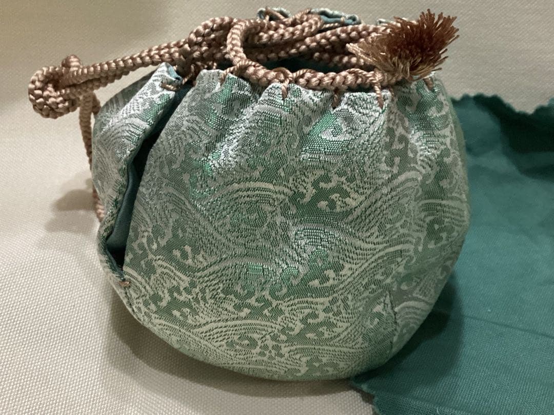美品　茶道具　お稽古用　陶器製茶入　仕覆 波紋様　共布・化粧箱付き　中古品