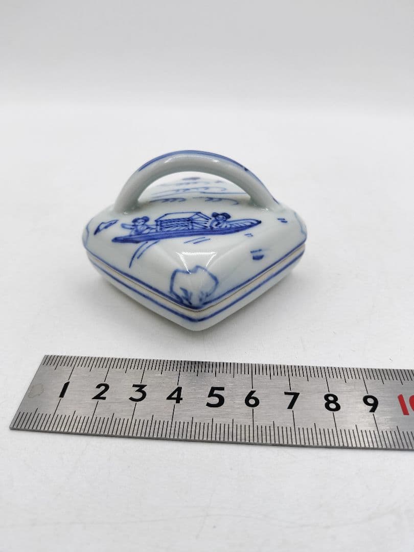 d245 香合 染付 角田川(隅田川) 真葛香斎 木箱 茶道具 古物