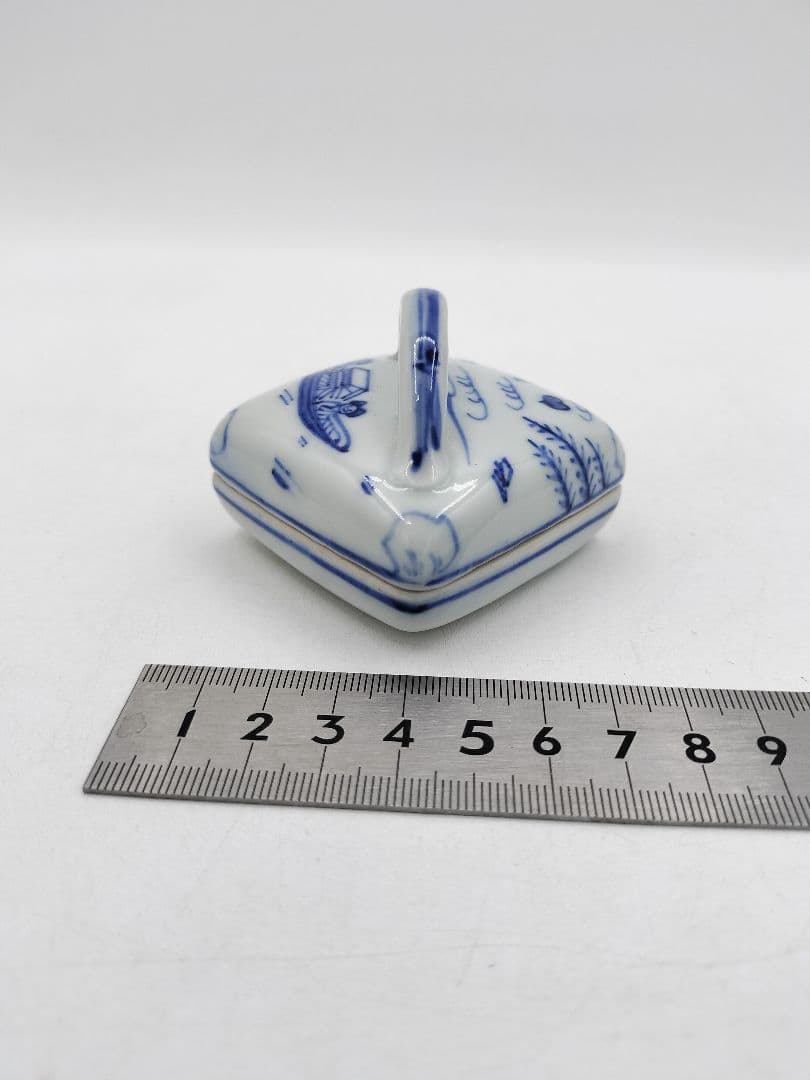 d245 香合 染付 角田川(隅田川) 真葛香斎 木箱 茶道具 古物