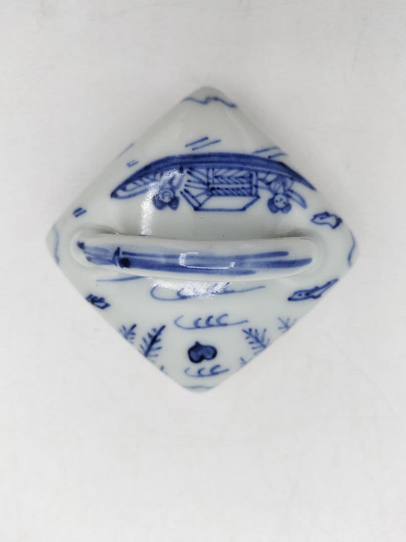 d245 香合 染付 角田川(隅田川) 真葛香斎 木箱 茶道具 古物