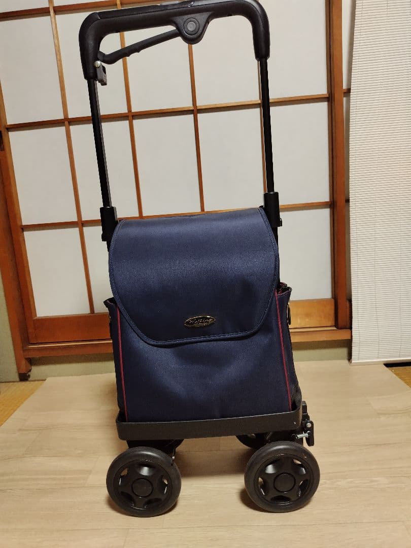 キャリーカート ネイビー 伸縮式ハンドル付き