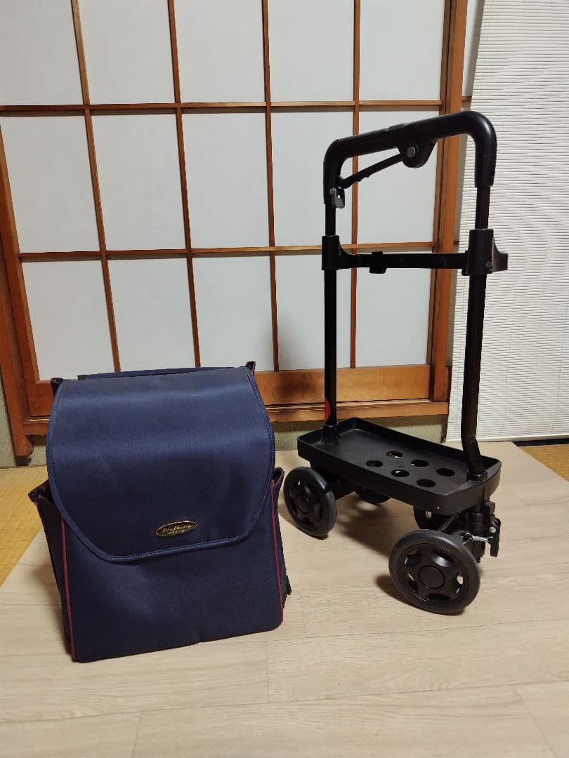 キャリーカート ネイビー 伸縮式ハンドル付き