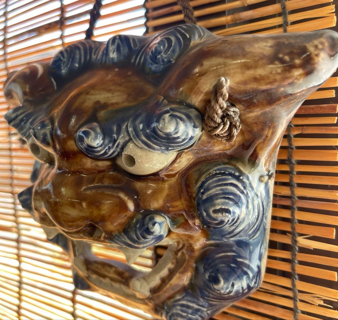 壺屋焼 シーサー 狮子面 壁掛け 沖縄 やちむん 魔除け 作家物 陶器