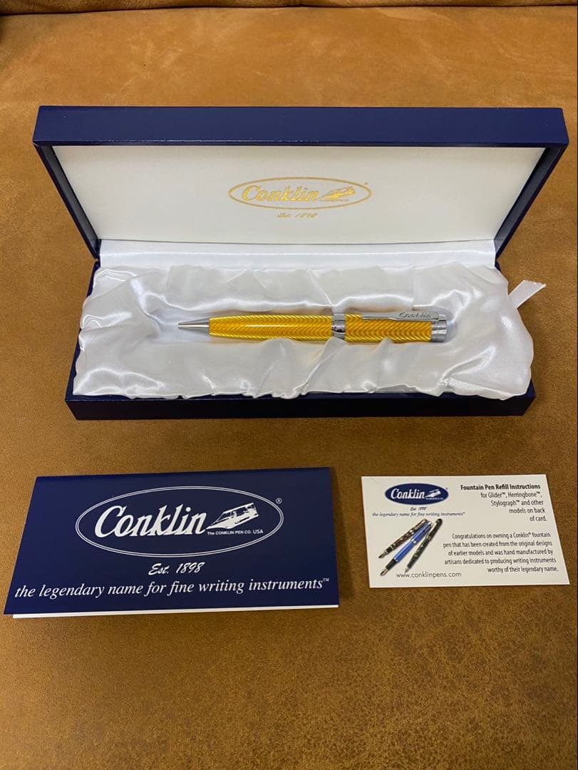 Conklin コンクリン　ヘリンボーン シグネチャー ボールペン イエロー