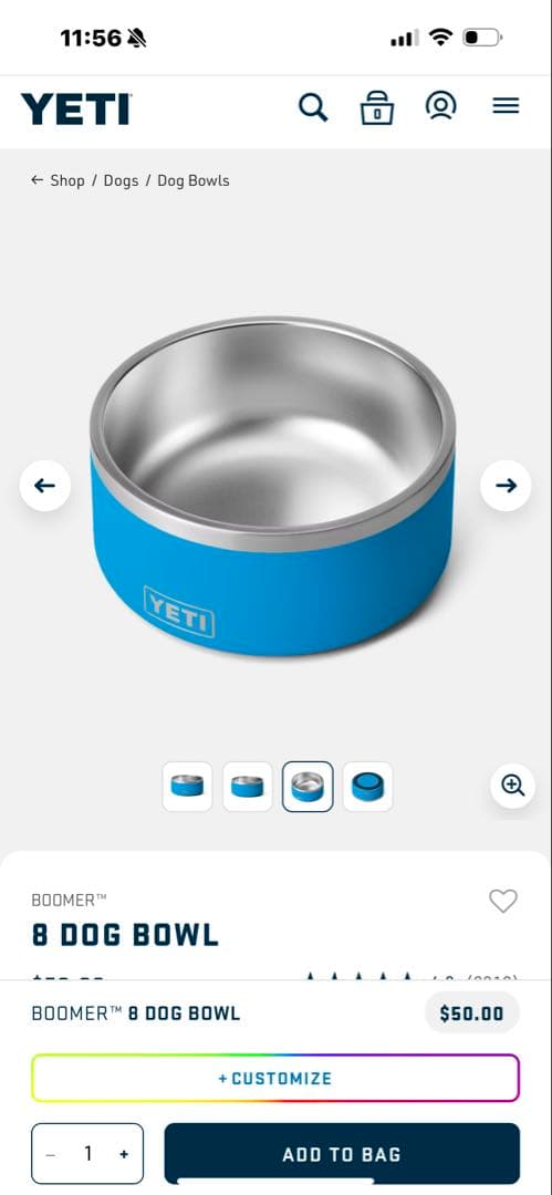 YETI イエティBoomer 8 Dog Bowl Big Wave Blue