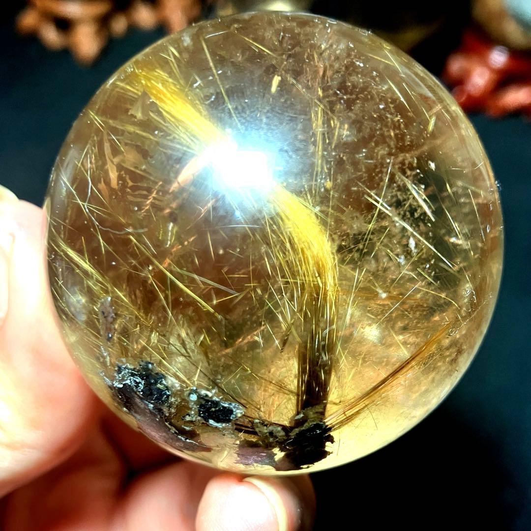 53mm ゴールドルチルクォーツ　丸玉　スフィア　金針水晶