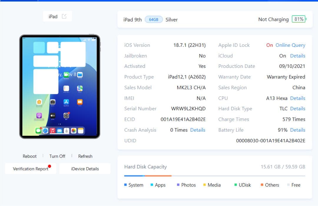Apple iPad (第9世代) 64GB スペースグレー 91%
