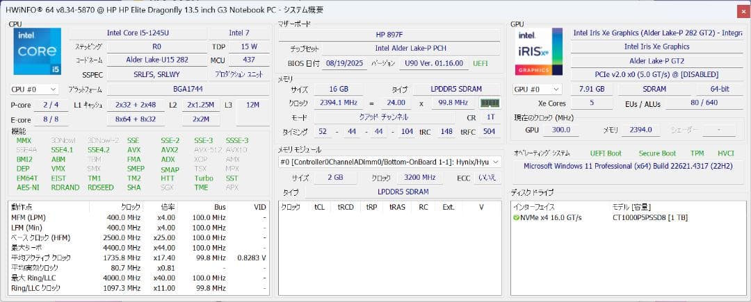 Windowsノート本体 HP Dragonfly G3(i5-1245U/16G/1TB/LTE)