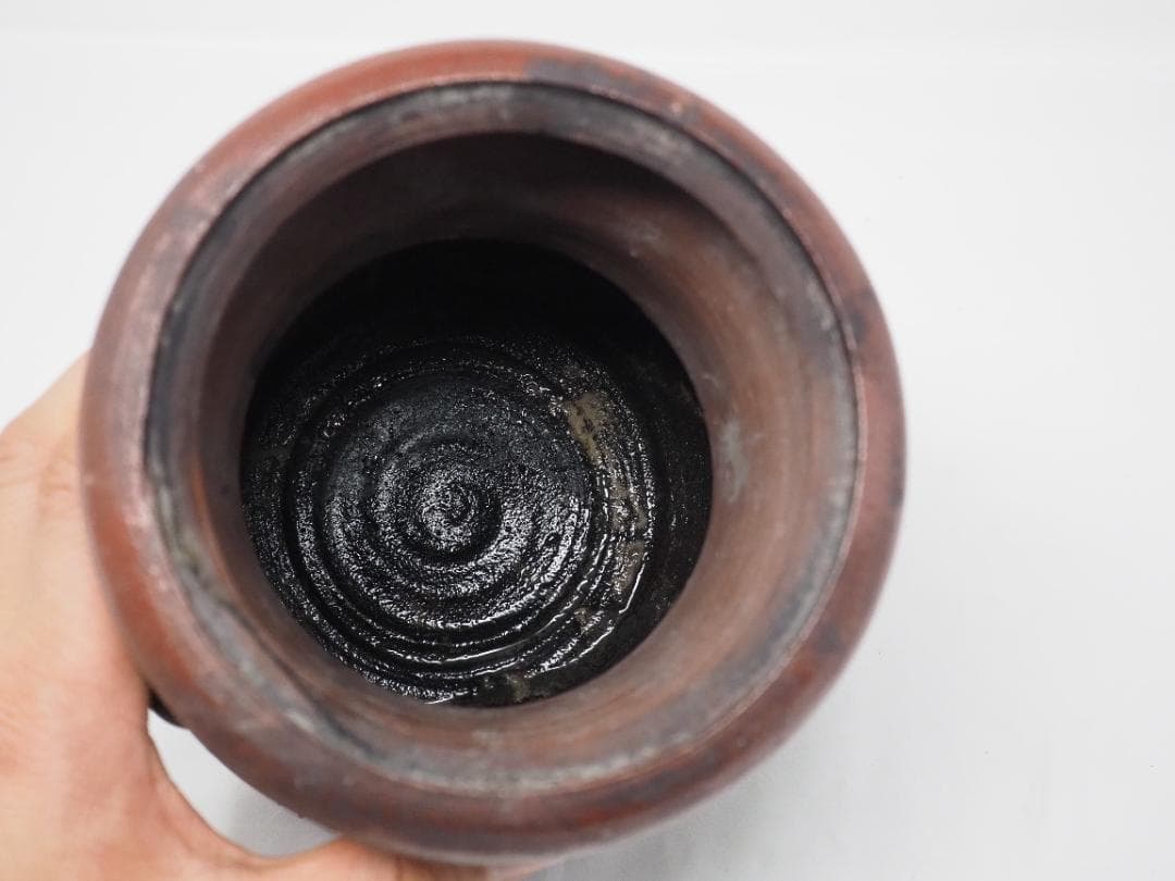 備前焼　フタ付き耳付水指　A　赤味強い　茶道