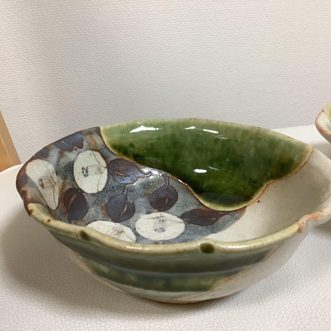 作家物 玉山窯 ?玉置保夫 ？織部 花椿 小鉢　2個セット