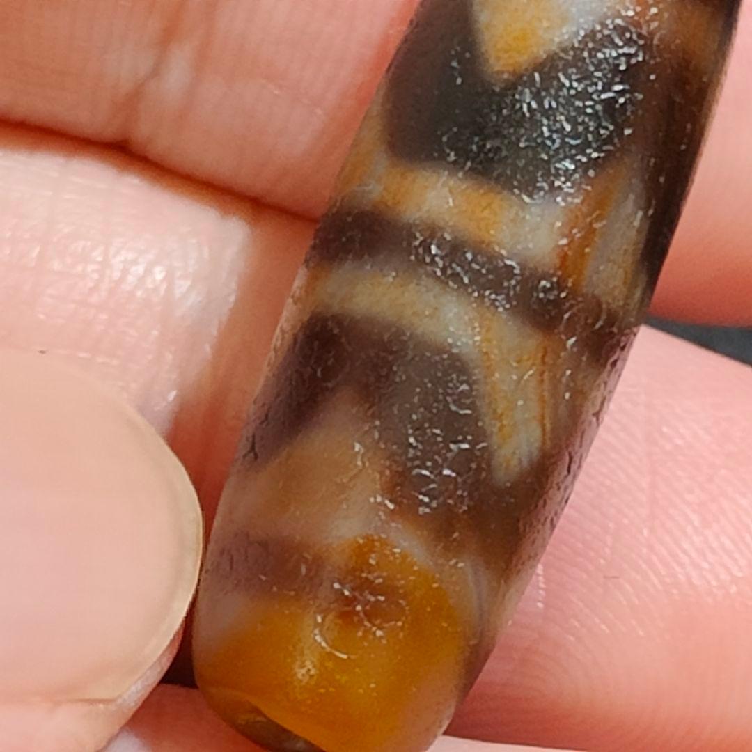 A24 老礦天珠　四線虎牙　天珠　天然石　鉱物　風水　開運　御守 ブレスレット