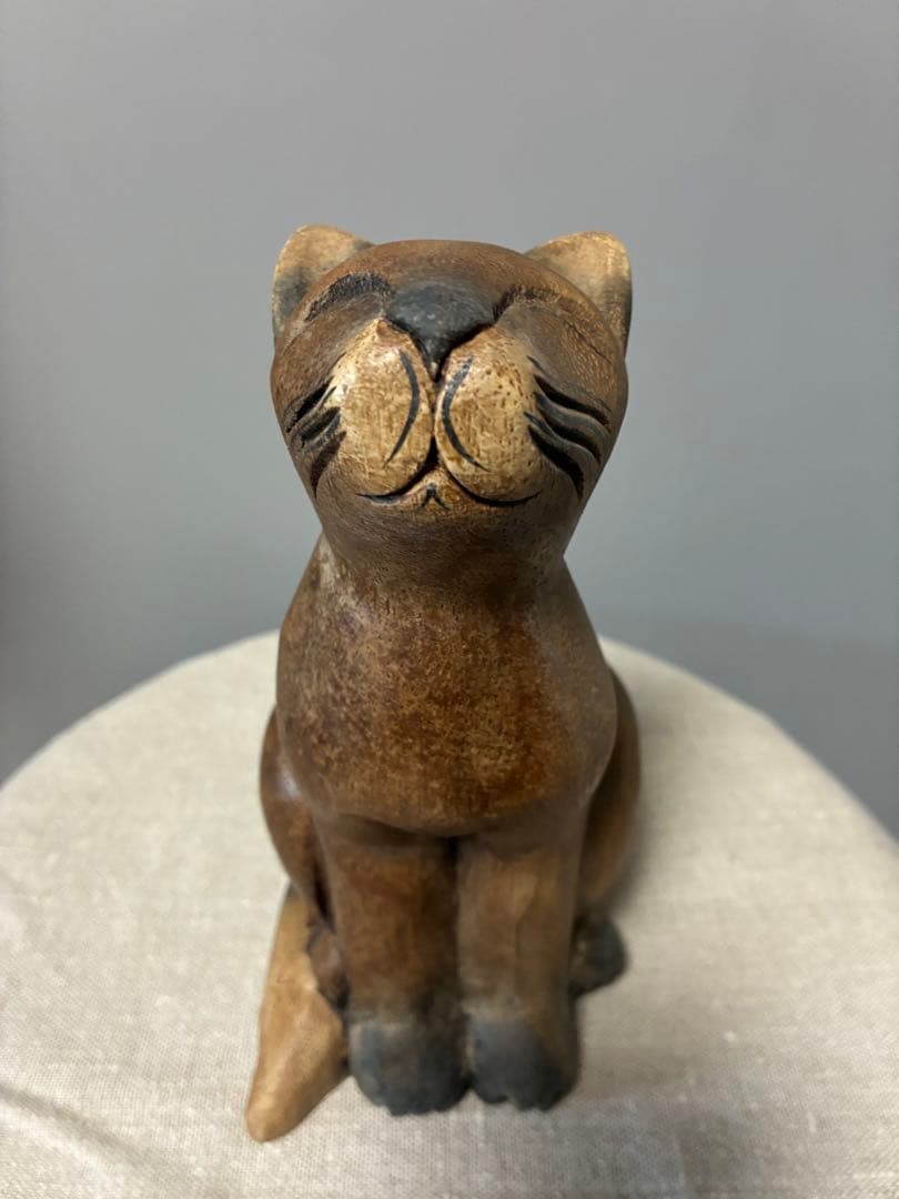 アンティーク 木彫り猫　50年代 骨董　木製 猫の置物