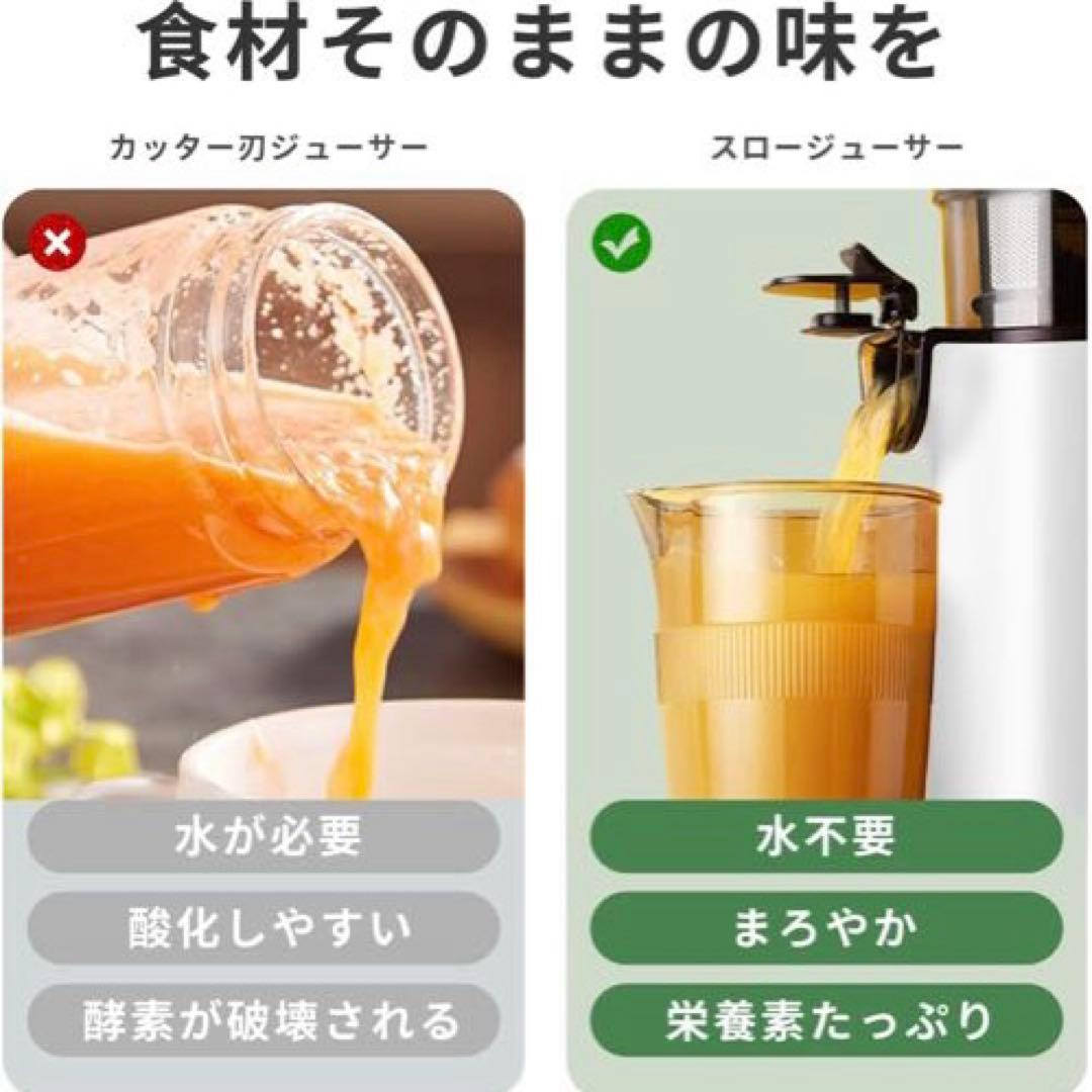 ジューサー 搾りカス分離 低速回転 小型 ミキサー ジュース コンパクト 白
