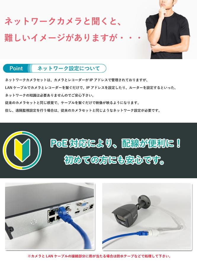 ニックのピザ800万画素防犯カメラ4台 レコーダーセット カメラ電源不要