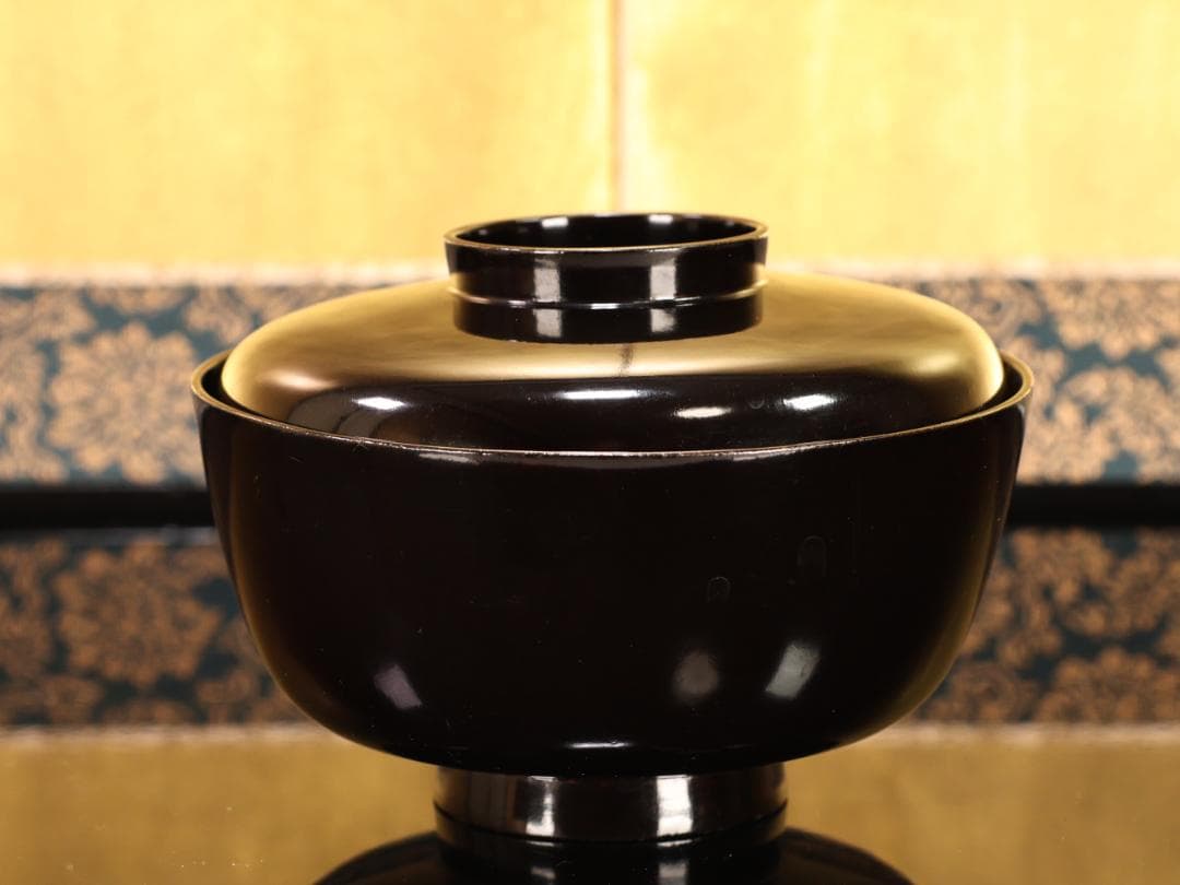 BK507　時代輪島塗　波千鳥金蒔絵　吸物椀　五客　木製　茶道具 懐石 菓子