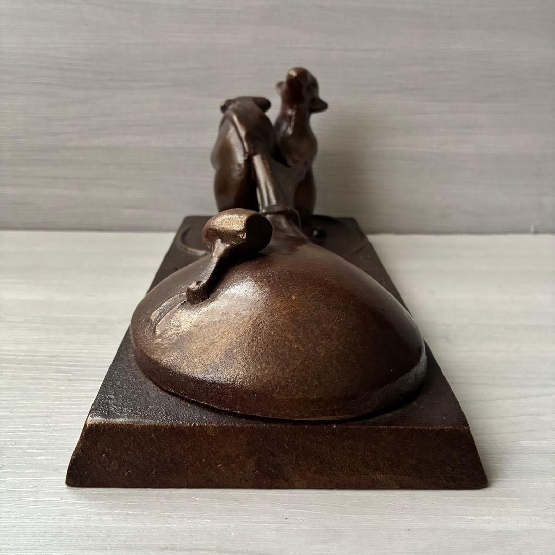 【縁起物】正昭作 鼠 袋引き 置物 干支 子 彫刻 工芸品　ブロンズ