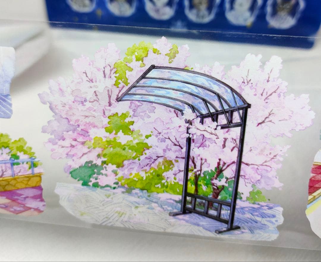 【9586】海外　マステ 5/巻　PETマスキングテープ　 街景色　桜　春