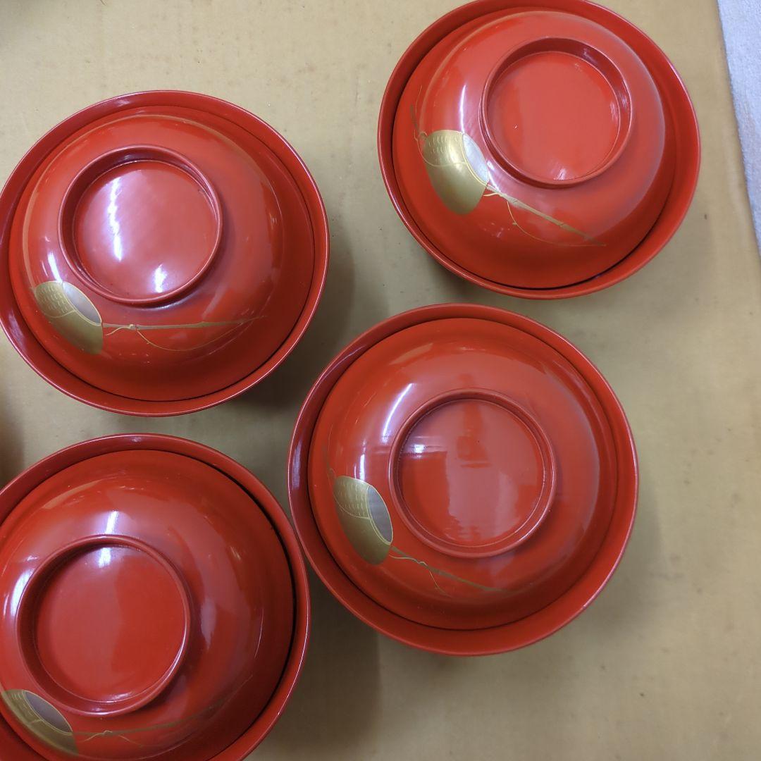 骨董　お椀　蓋付き　漆器　蒔絵　海　木製　漆　5つ〜