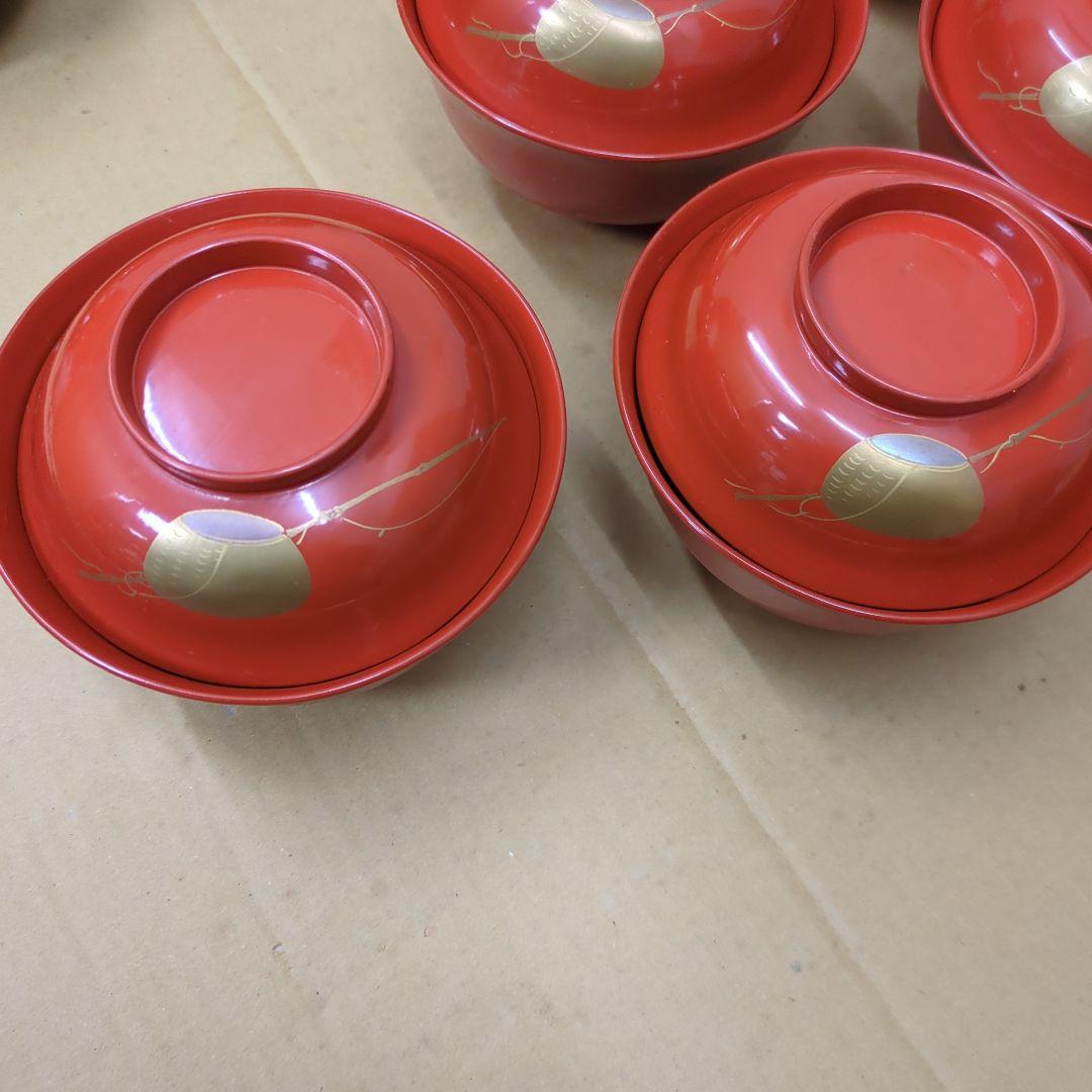 骨董　お椀　蓋付き　漆器　蒔絵　海　木製　漆　5つ〜