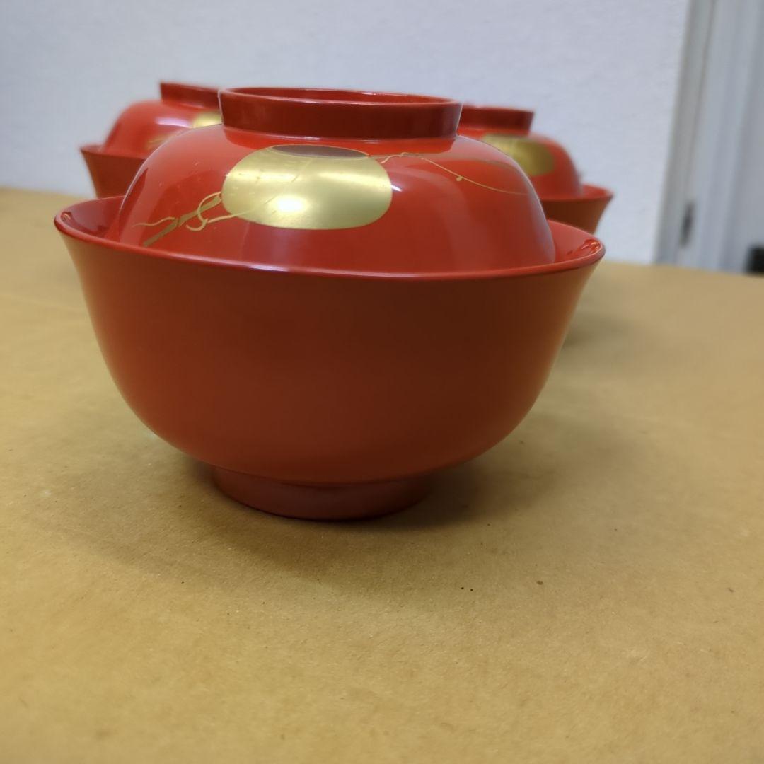 骨董　お椀　蓋付き　漆器　蒔絵　海　木製　漆　5つ〜