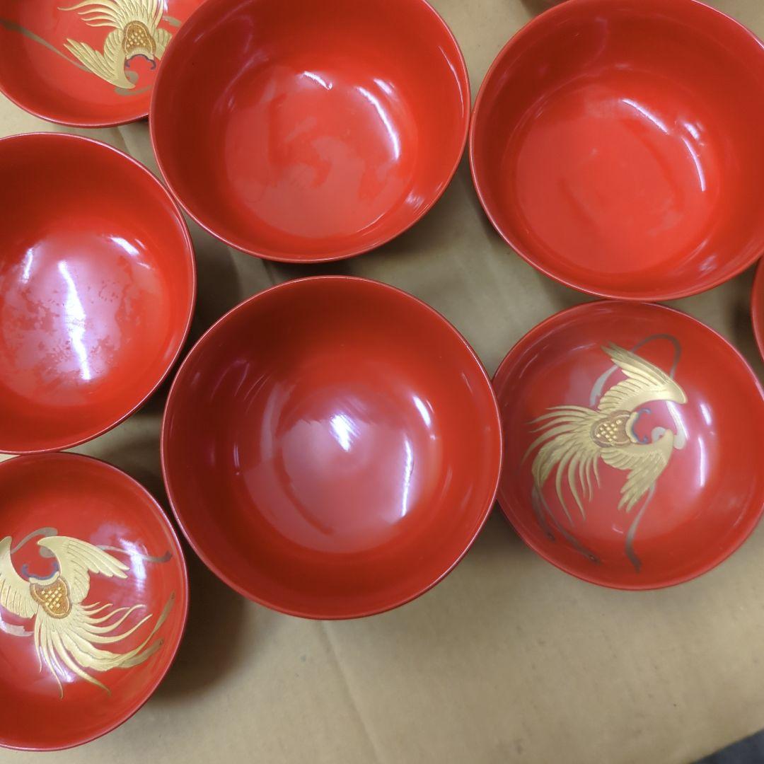 骨董　お椀　蓋付き　漆器　蒔絵　海　木製　漆　5つ〜