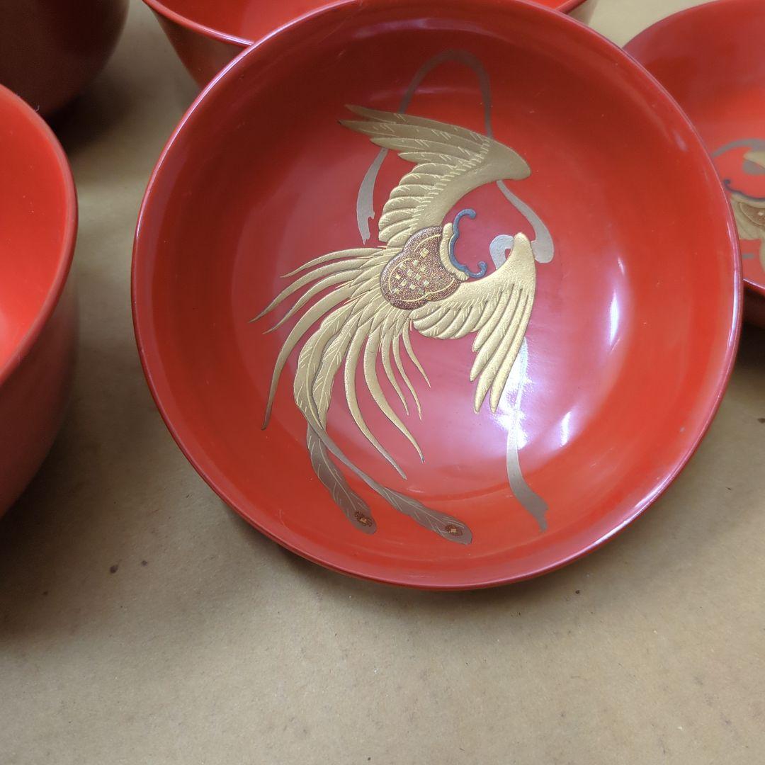 骨董　お椀　蓋付き　漆器　蒔絵　海　木製　漆　5つ〜