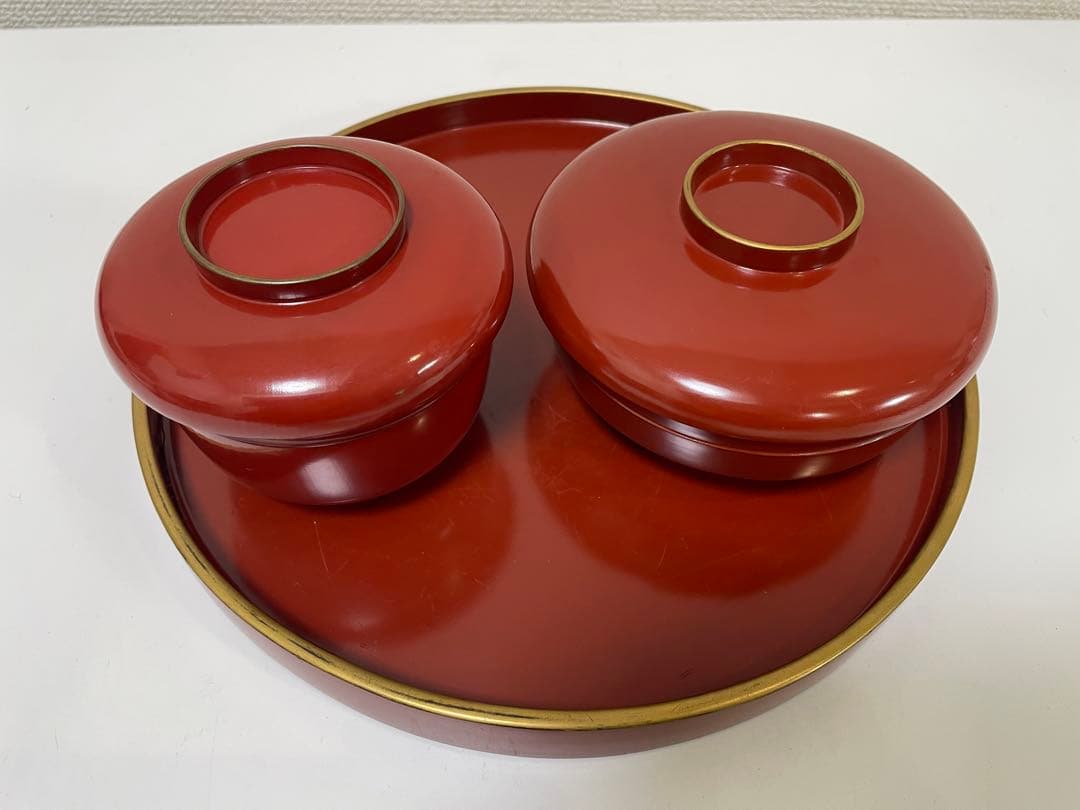 【現状品】漆器 輪島塗 朱色 膳 台 お櫃 湯桶 蓋付き椀 茶器セット まとめ