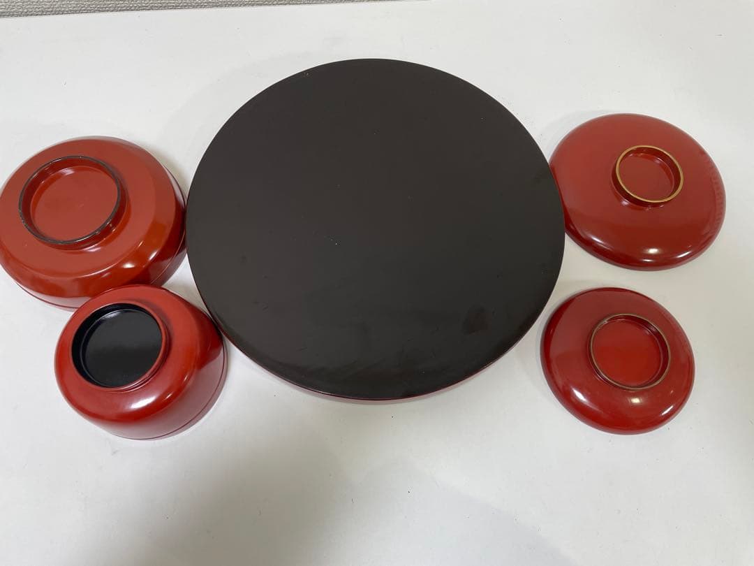 【現状品】漆器 輪島塗 朱色 膳 台 お櫃 湯桶 蓋付き椀 茶器セット まとめ