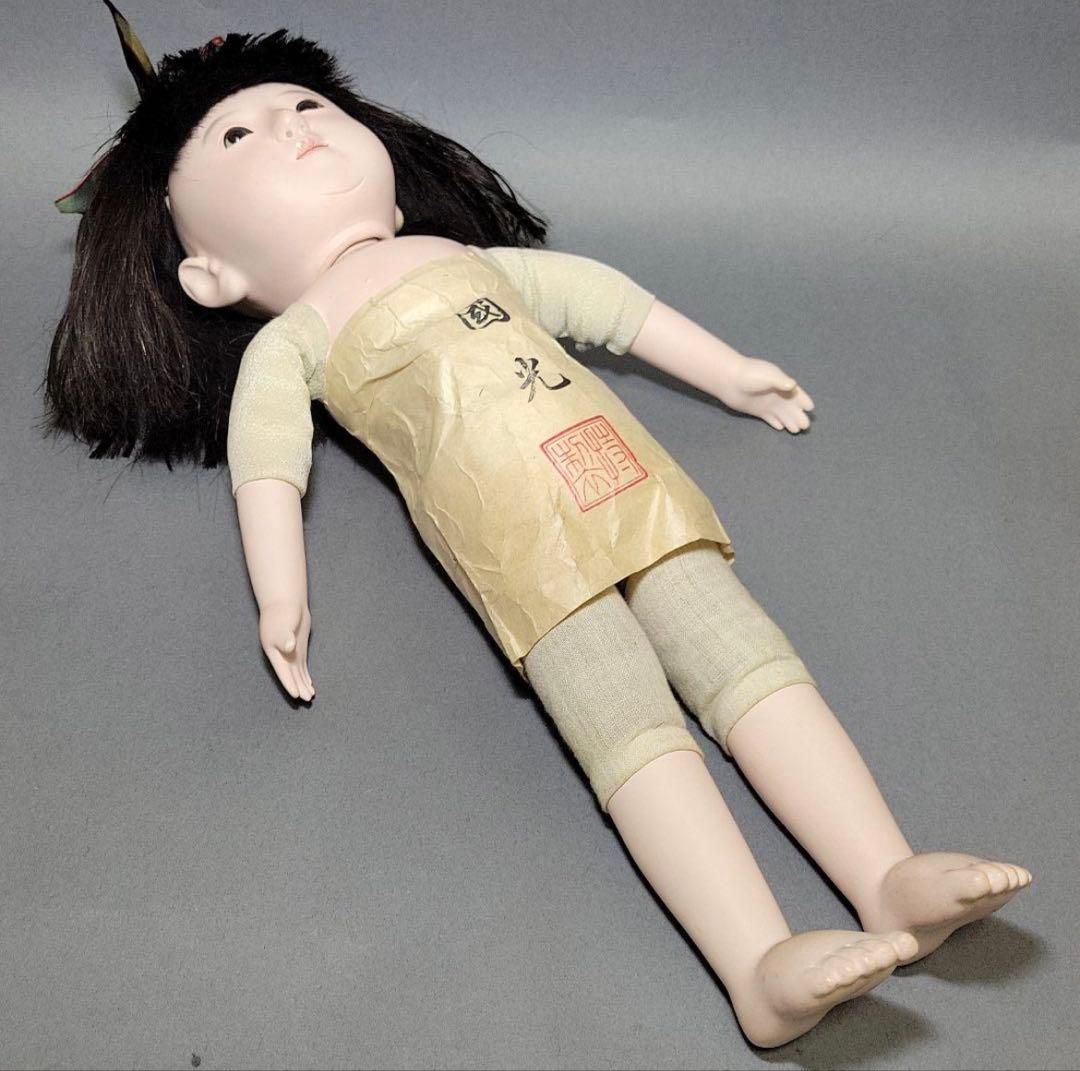 お値下げ　市松人形【國光作】愛らしいリボンの女の子　ガラスケース入宅急便