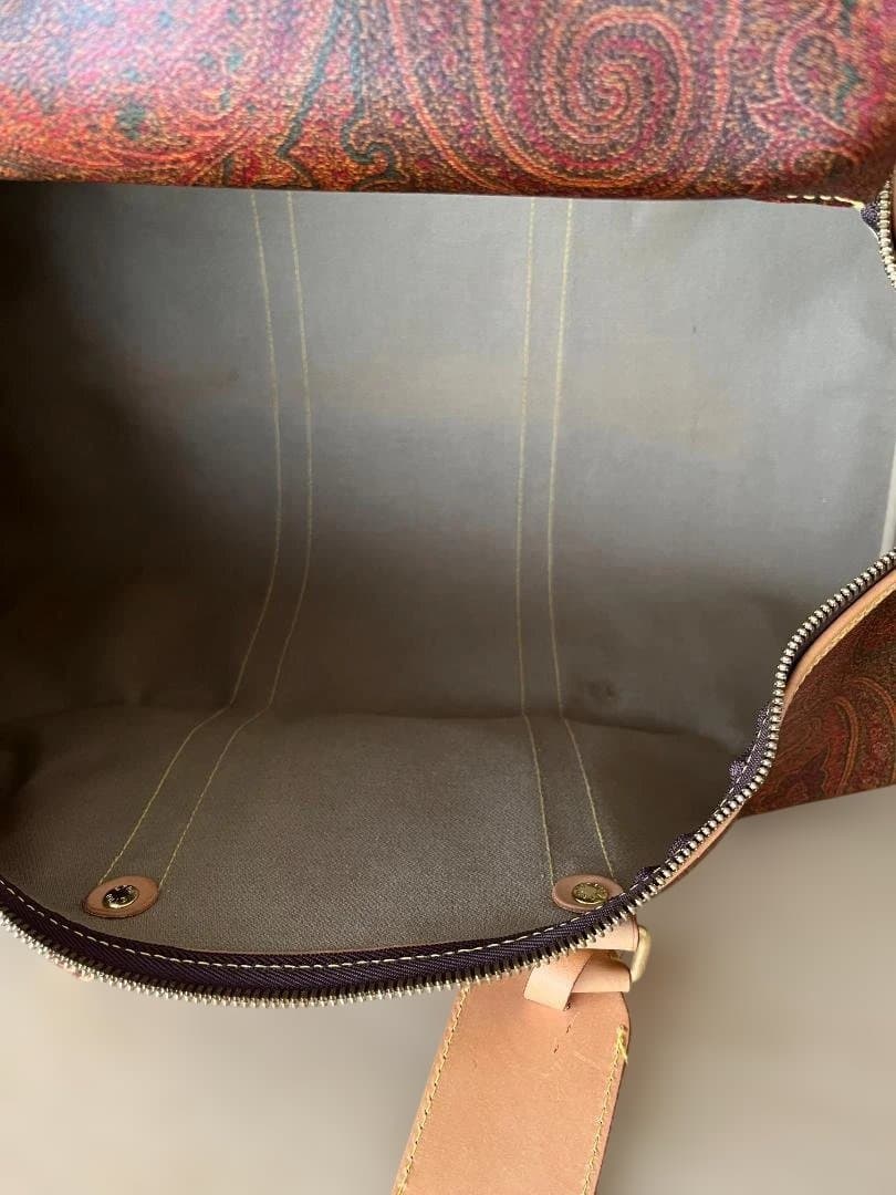 ETRO(エトロ）ペイズリー柄　ブラウンレザーボストンバッグ　大容量