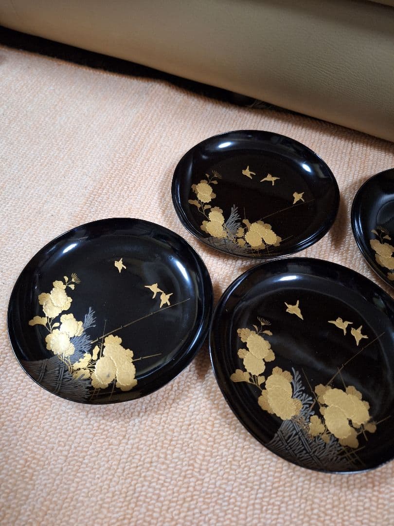 木製蒔絵５寸皿、五客