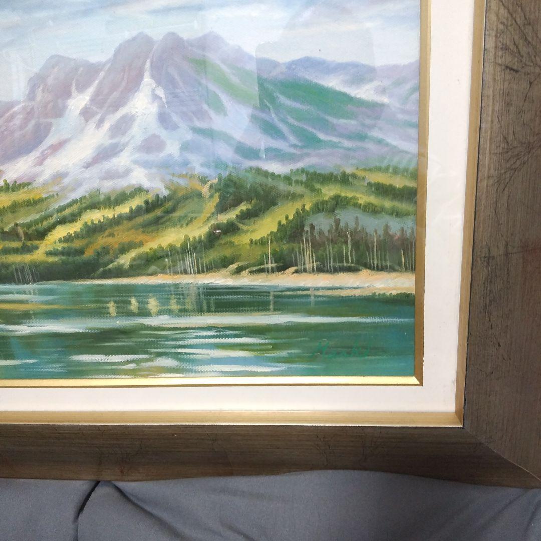 真作油彩画湖のある風景
