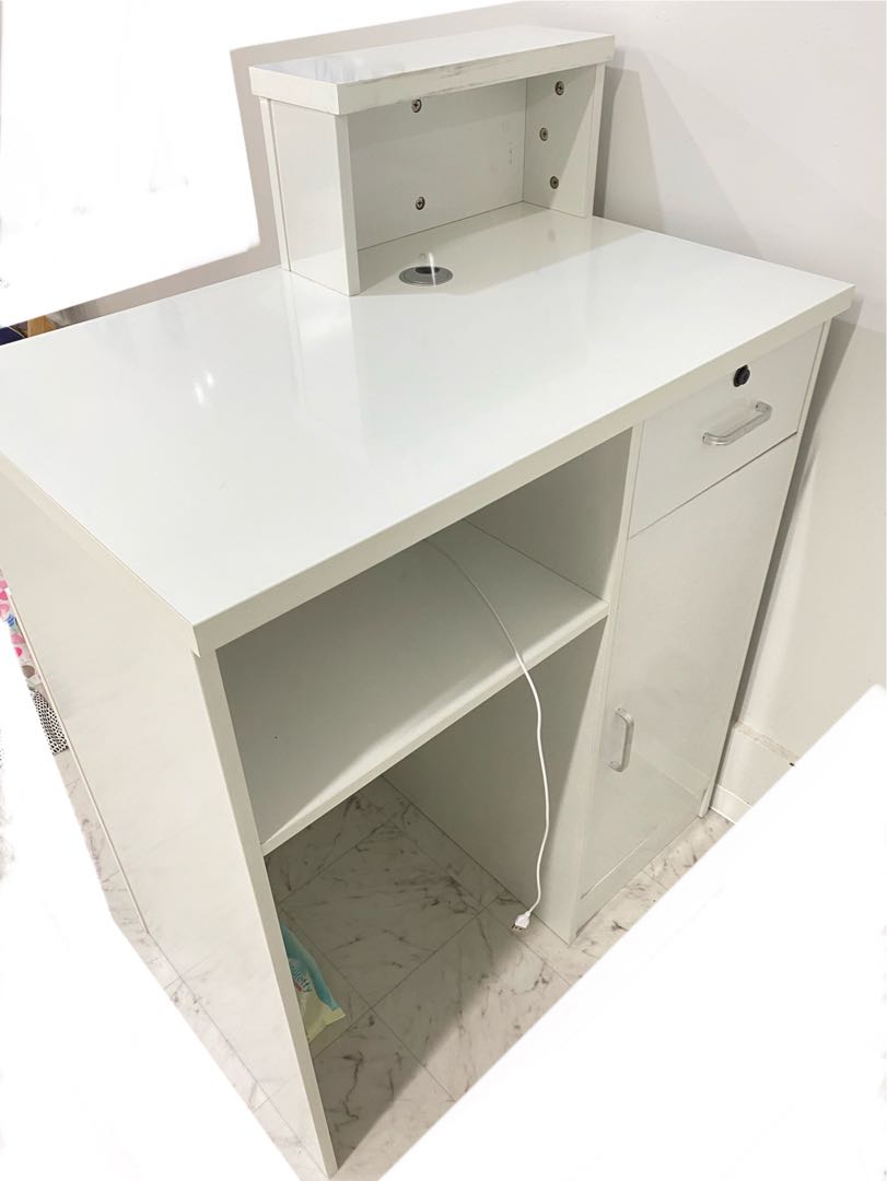 受付カウンター/レジカウンター　小型受付/カウンターデスク/受付台〈ホワイト〉