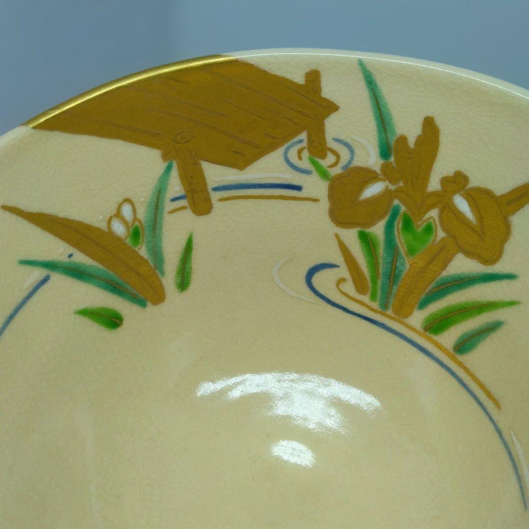 鳴滝窯 城岳造 色絵八ツ橋文茶碗 共箱 茶道具