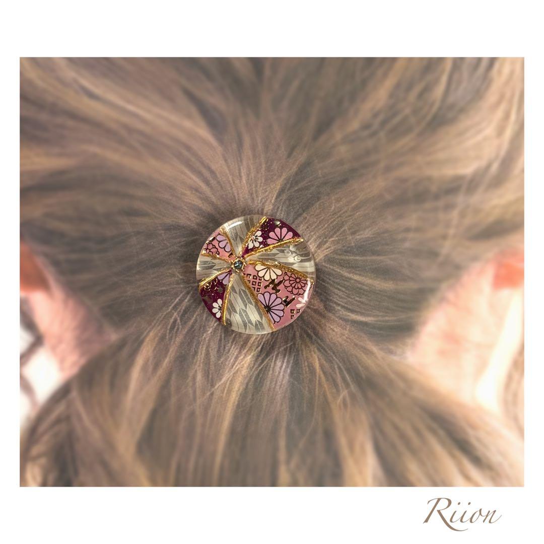 no.1094✨‪手毬モチーフレジンヘアゴム✨花模様❺
