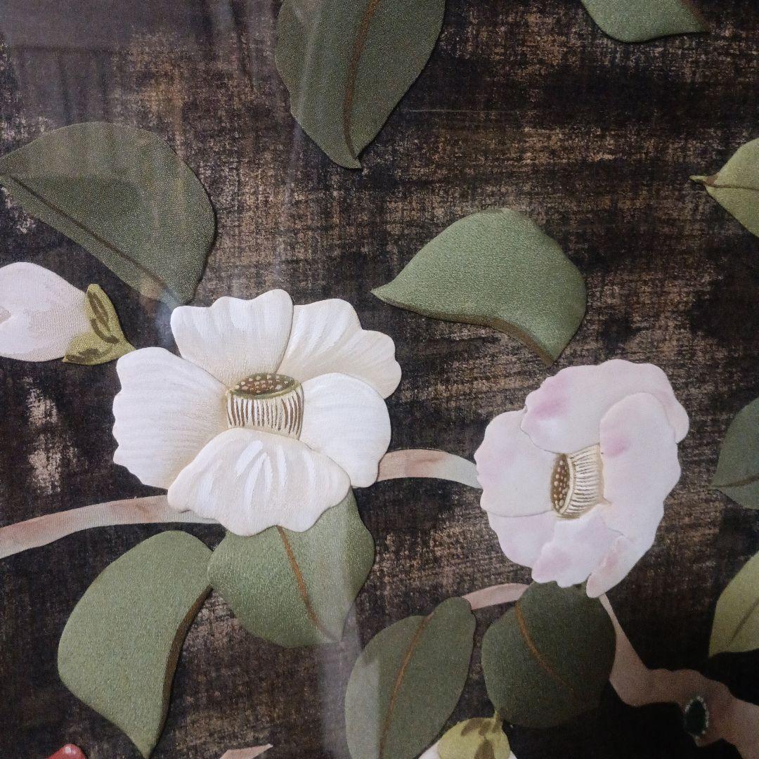 【大型】特大 椿 押し絵 額装 85×74cm 紅白椿 和モダン 壁掛け