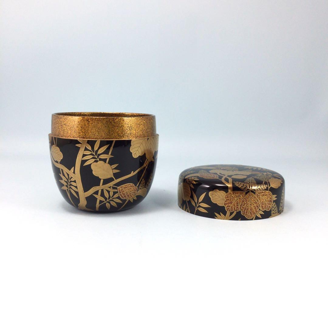 村田宗覚(山中) 惺斎好　桐竹嵯峨蒔絵大棗　内梨子地　共箱　表千家　茶道具