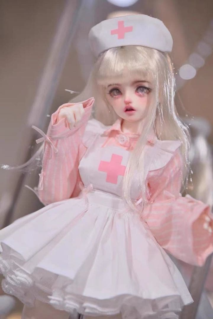 1/4 サイズ ストライプ ナース ピンク ホワイト アウトフィット