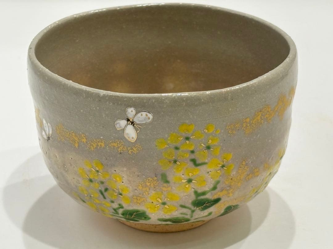 茶道具 菜の花蝶々茶碗 色絵 小野山若水 抹茶椀 共箱