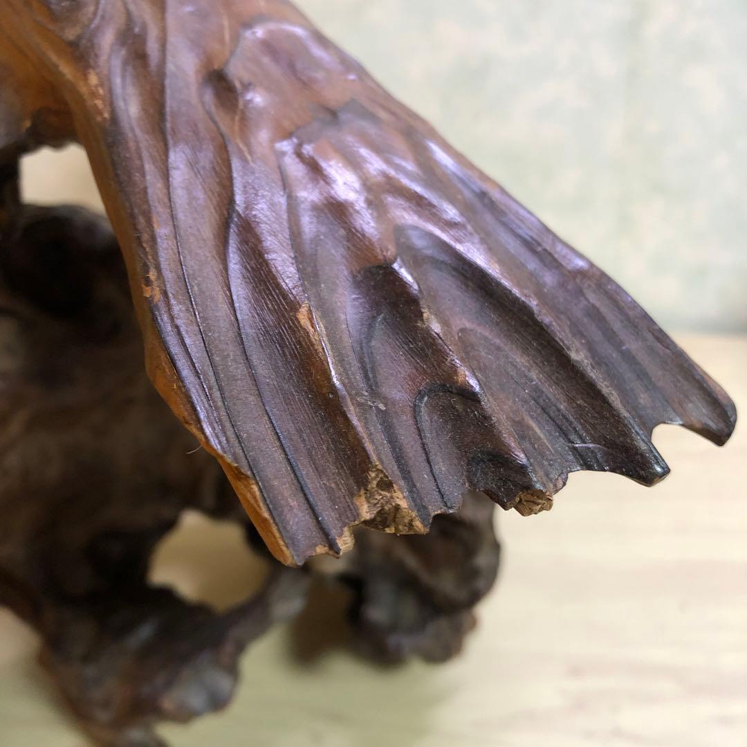 流木 鷹 置物 木彫り アンティーク 昭和レトロ オブジェ 彫刻 約46cm